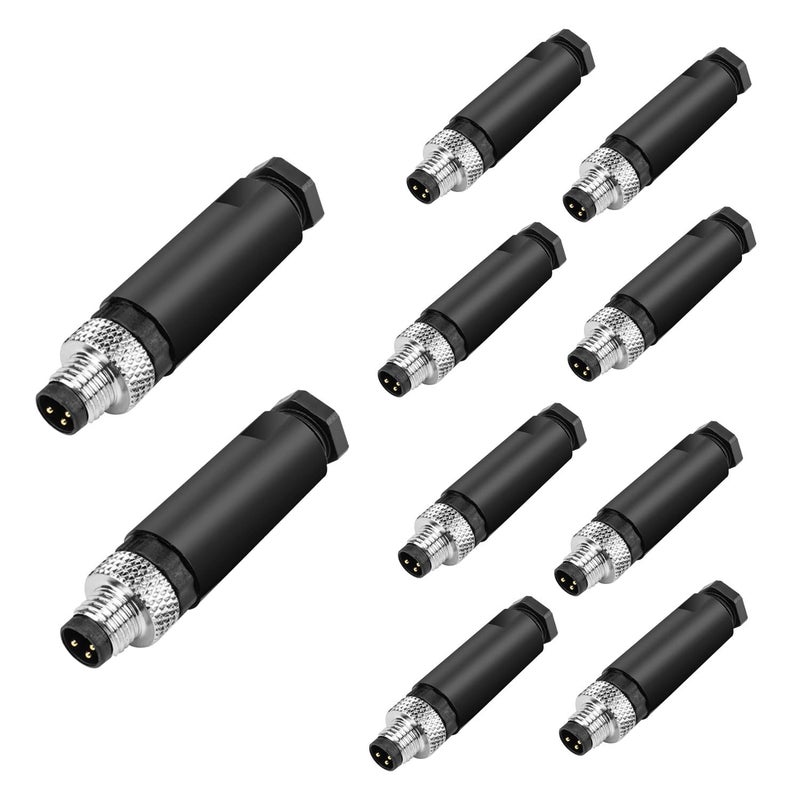PklzNet 10Pcs M8 3-Pin Aviation Connector Male, Industrial A Coding Field Assembly Plug 8mm IP67 Waterproof for Circular Socket Panel Sensor - Image 1
